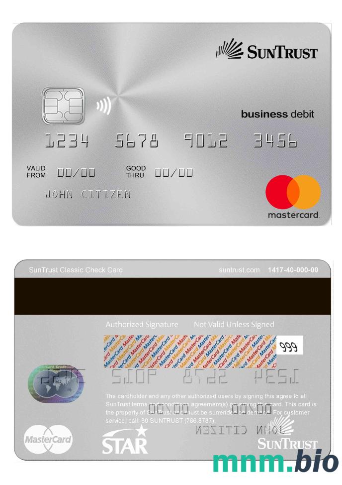 USA SunTrust Masterkarta w pełni edytowalne PSD